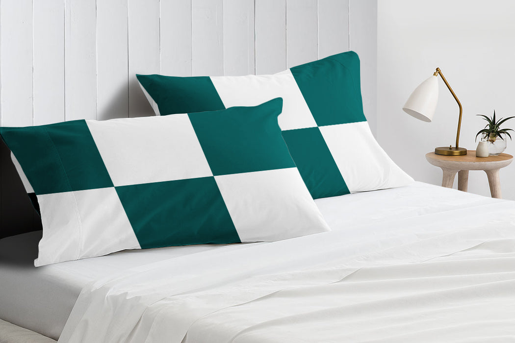 Teal with White Chex Pillow Covers