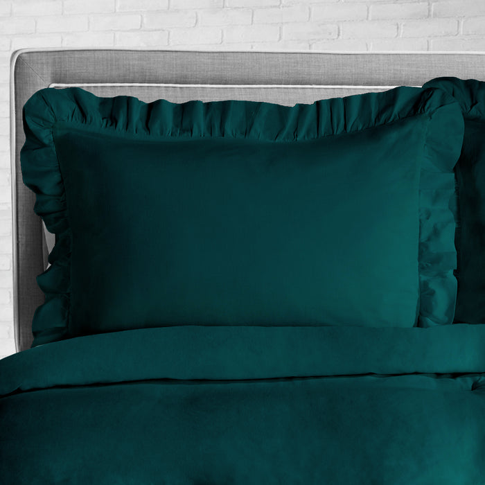 Teal Ruffle Bedding Teal Trimmed Ruffled Duvet Cover | Comfort Beddings