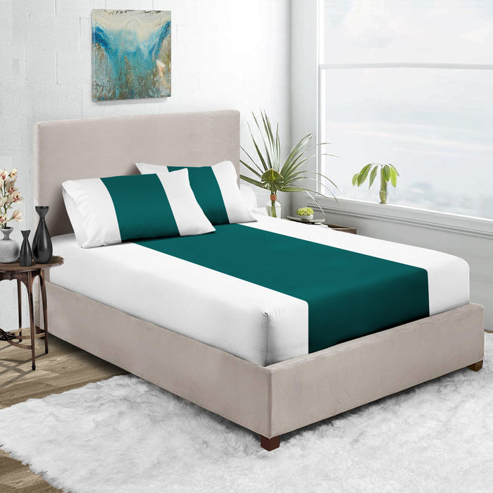 Teal with White Contrast Fitted Bed Sheet