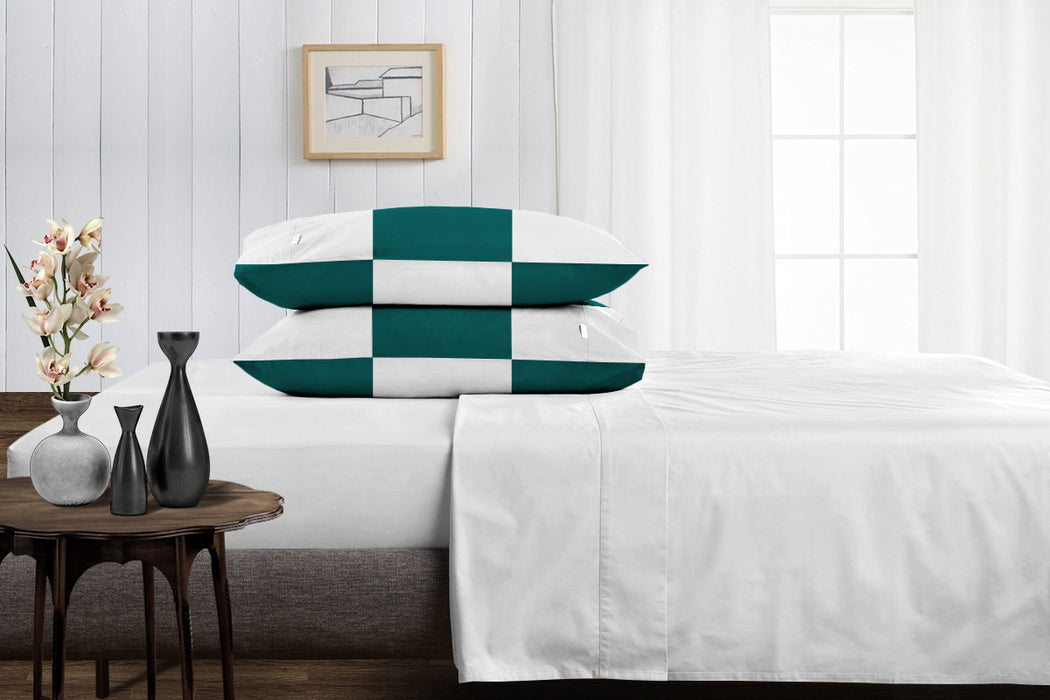 Teal with White Chex Pillow Covers