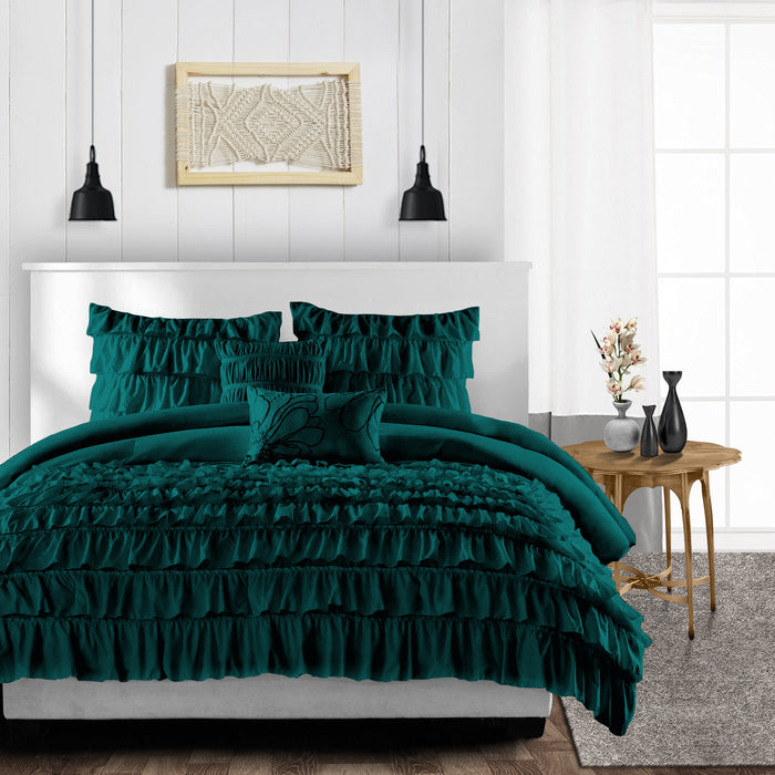 Teal Multi Ruffled Duvet Cover