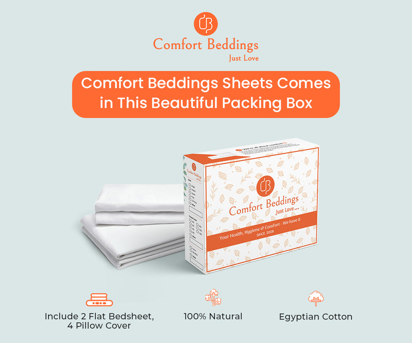 White Pack Of 2 Flat Bedsheet With 4 Pillow Covers - Comfort Beddings