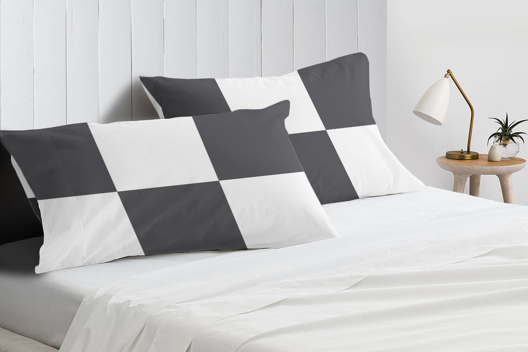 Dark Grey with White Chex Pillow Covers