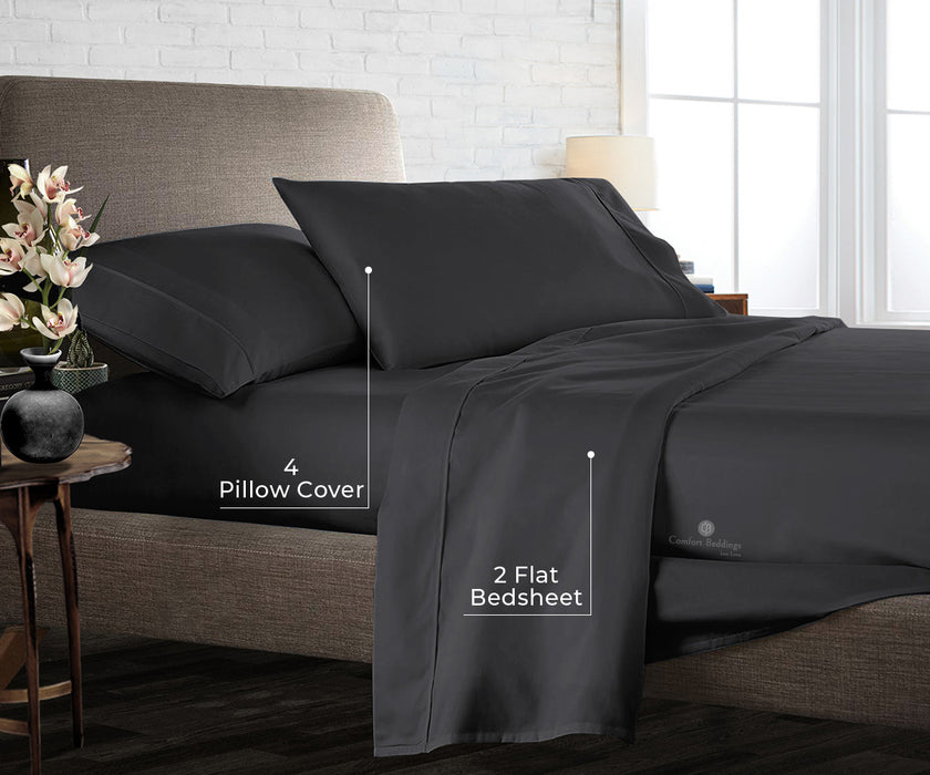 Dark Grey Pack Of 2 Flat Bedsheet With 4 Pillow Covers