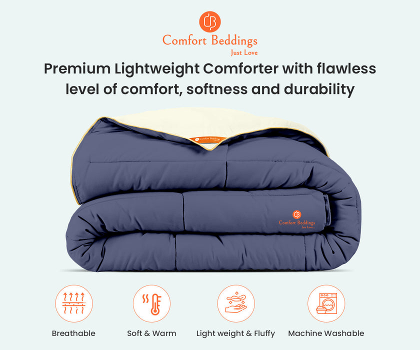 Ivory and mediterranean blue reversible comforter