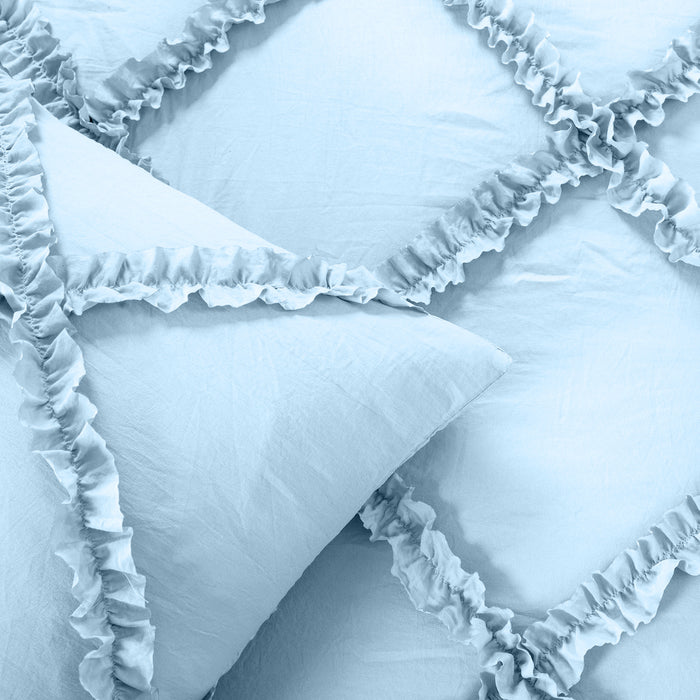 Light Blue Diamond Ruffled Duvet Cover