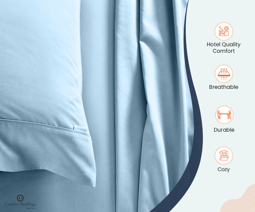 600 TC Light Blue Fitted Bed Sheet