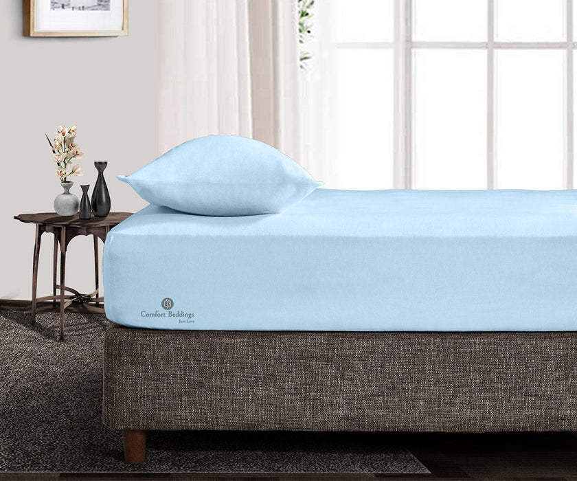600 TC Light Blue Fitted Bed Sheet