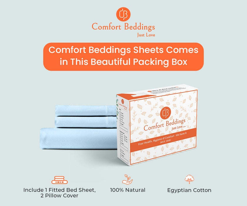 600 TC Light Blue Fitted Bed Sheet