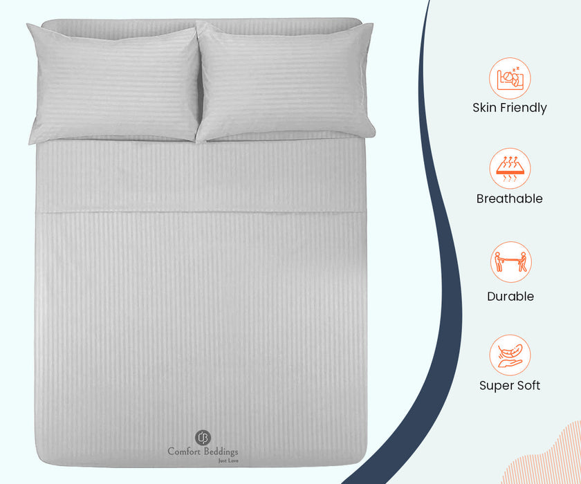 light grey stripe  queen size flat sheet size