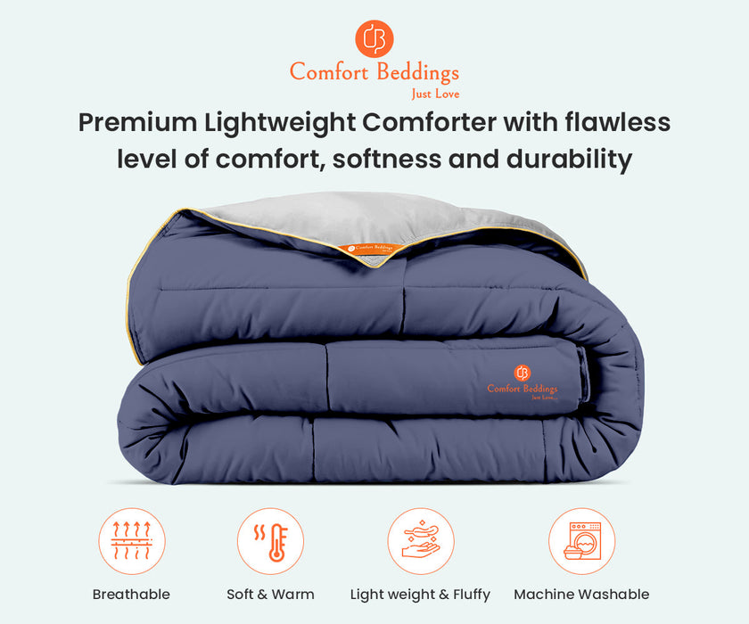 Light grey and mediterranean blue reversible comforter