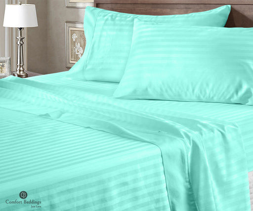 aque blue stripe flat bed sheets