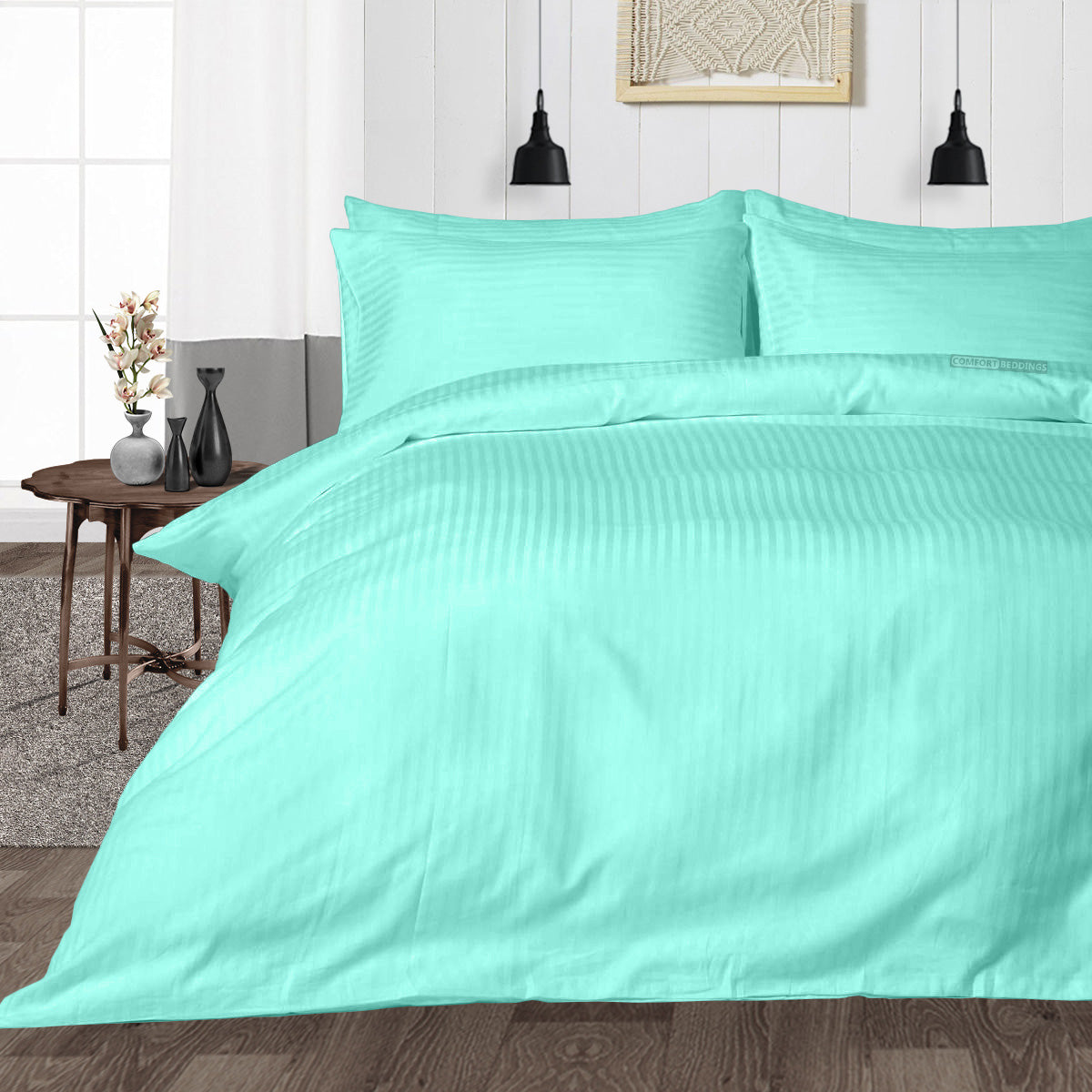 Aqua Blue Striped Duvet Cover Comfort Beddings