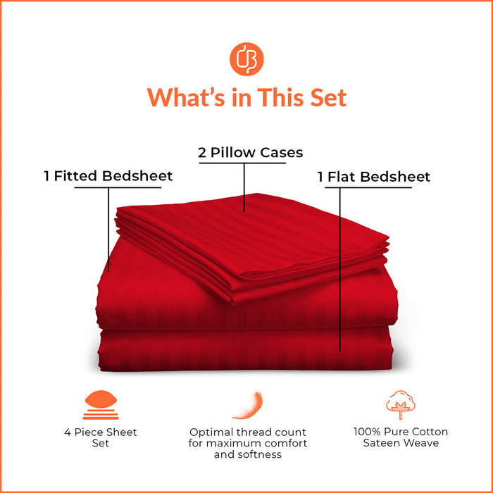 Blood Red Striped Bedsheet Set