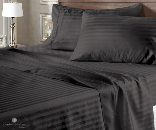 dark grey stripe flat bed sheets