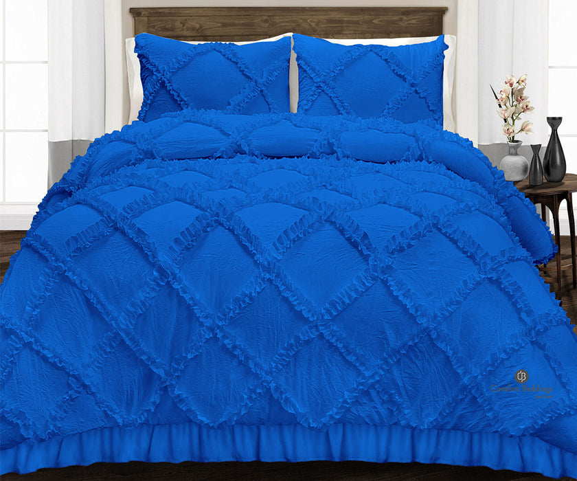 Royal Blue Diamond Ruffled comforter