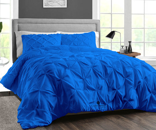 Cotton Grey Pinch Pleat Blanket Duvet Cover Set 400TC, Royal Blue