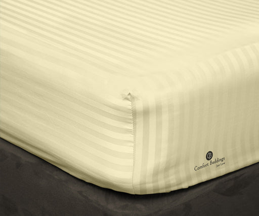 Ivory Stripe Fitted Bed Sheet - Comfort Beddings