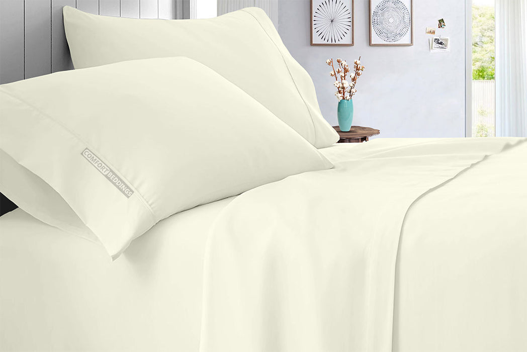 ivory bed sheet with pillow cover