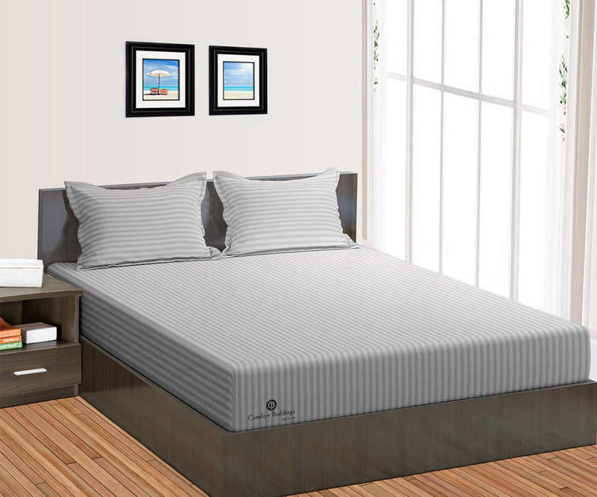 Light Grey Striped Fitted Bed Sheet