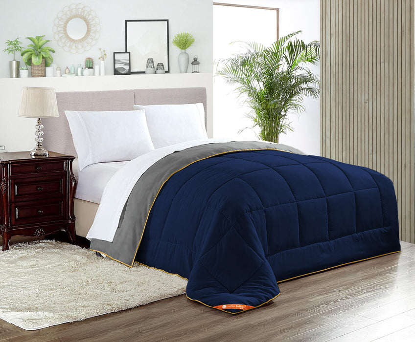Navy blue and dark grey reversible comforter