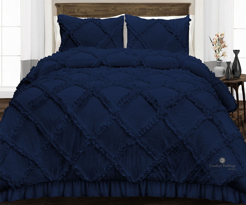 Navy Blue Diamond Ruffled comforter