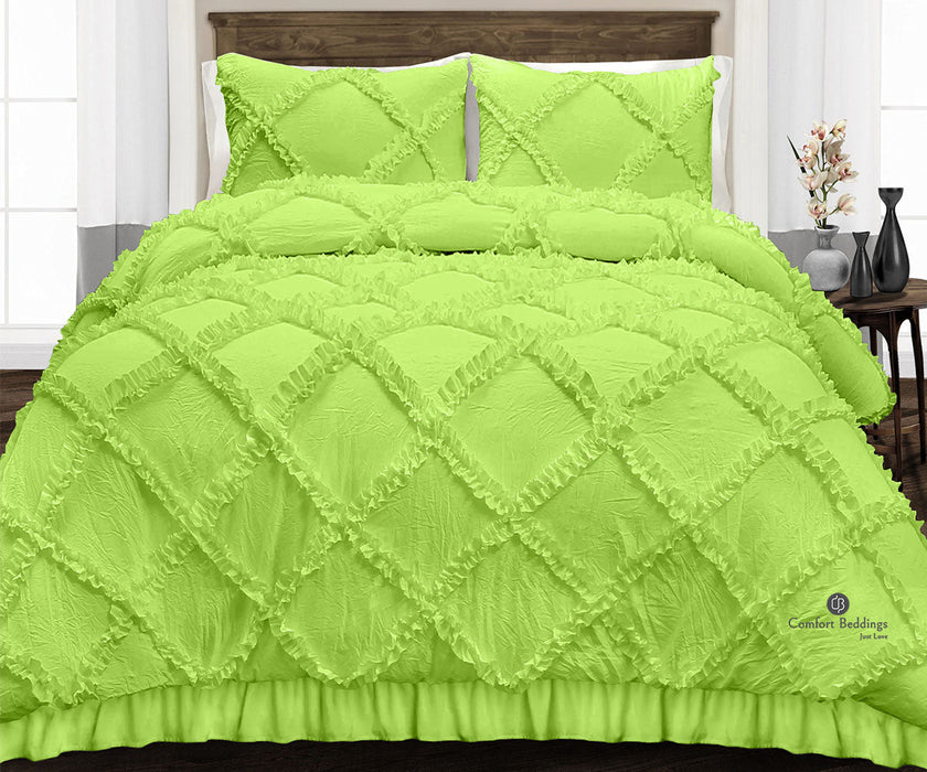 Parrot Green Diamond Ruffled comforter