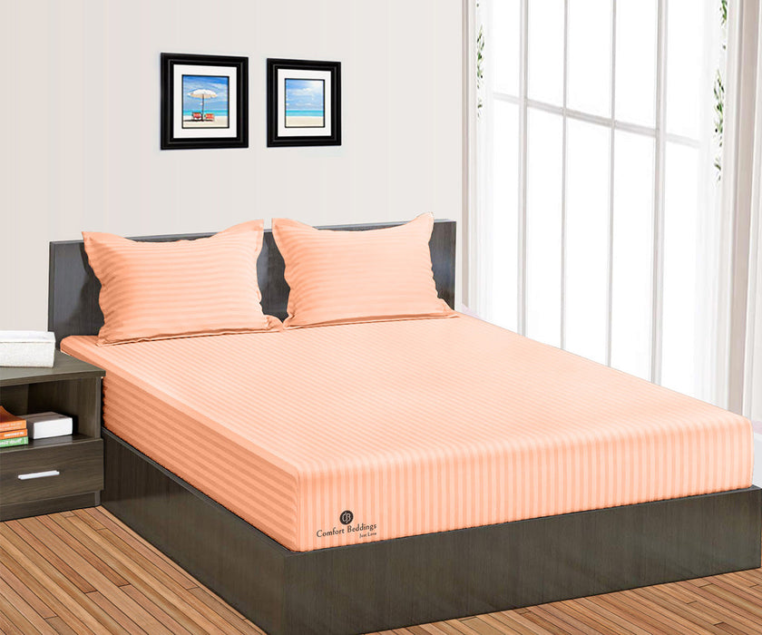 Peach Striped Fitted Bed Sheet - Comfort Beddings