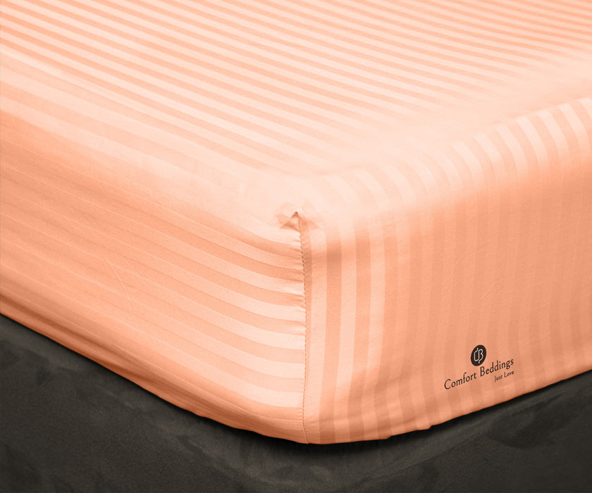Peach Striped Fitted Bed Sheet - Comfort Beddings
