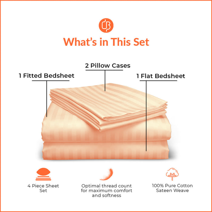 Peach Striped Bedsheet Set