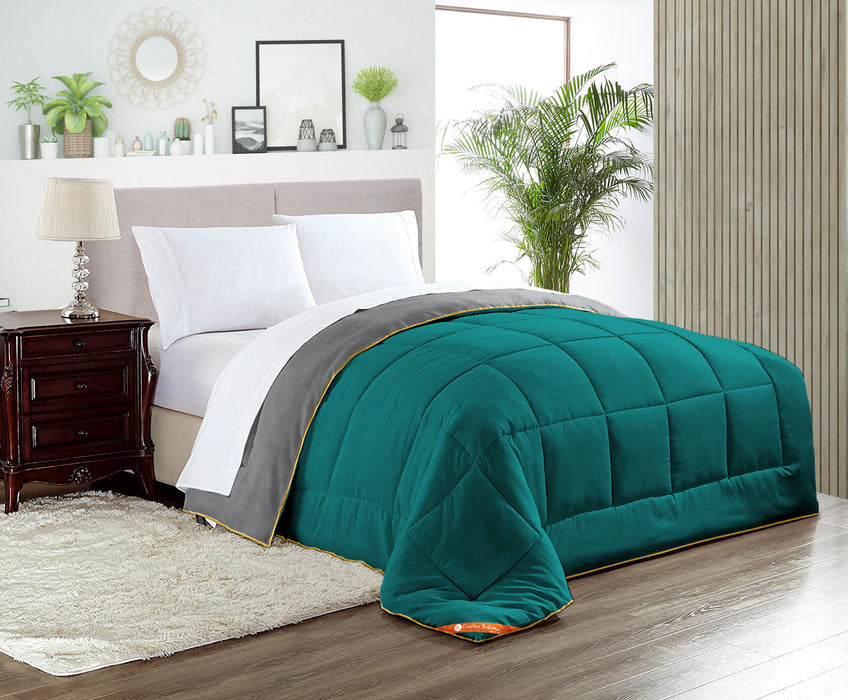 Teal and dark grey reversible comforter