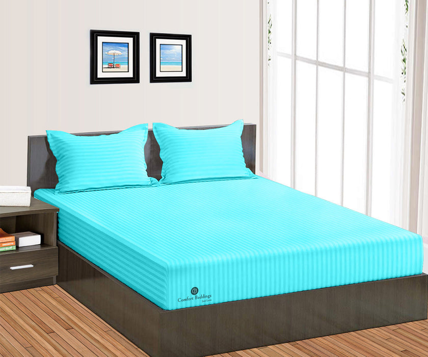 Turquoise blue Stripe Fitted Bed Sheet