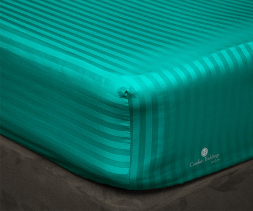 Turquoise Green Striped Fitted Bed Sheet - Comfort Beddings