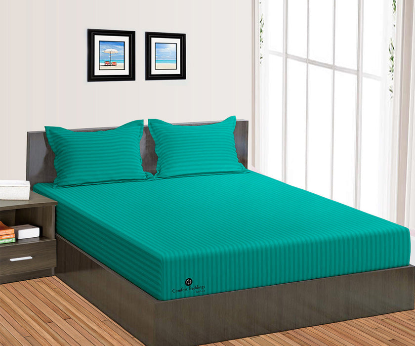 Turquoise Green Striped Fitted Bed Sheet