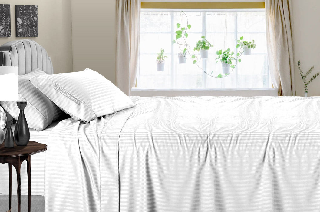 white stripe bed sheet set