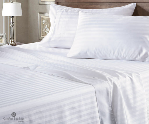 white stripe flat bed sheets