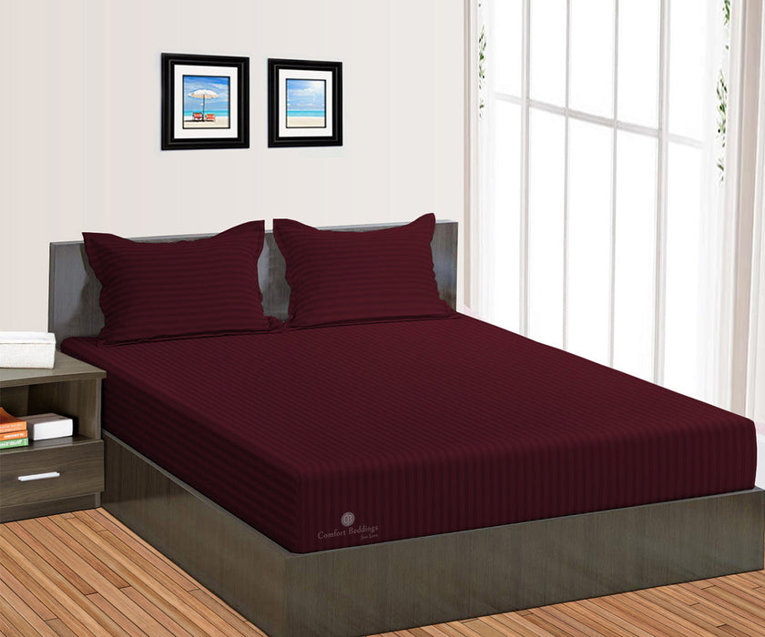 Wine Striped Fitted Bed Sheet - Comfort Beddings