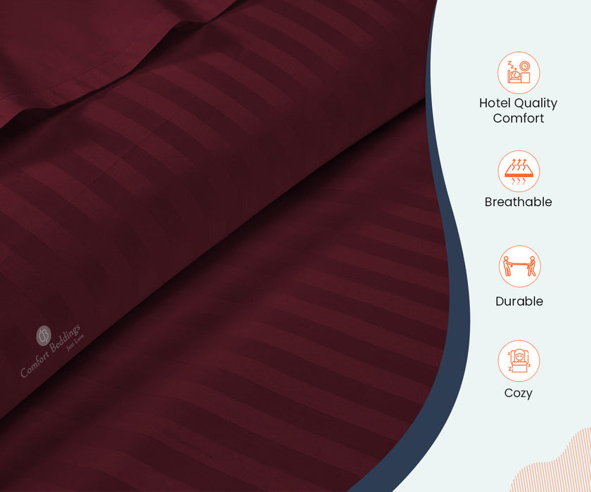 Wine Striped Fitted Bed Sheet - Comfort Beddings