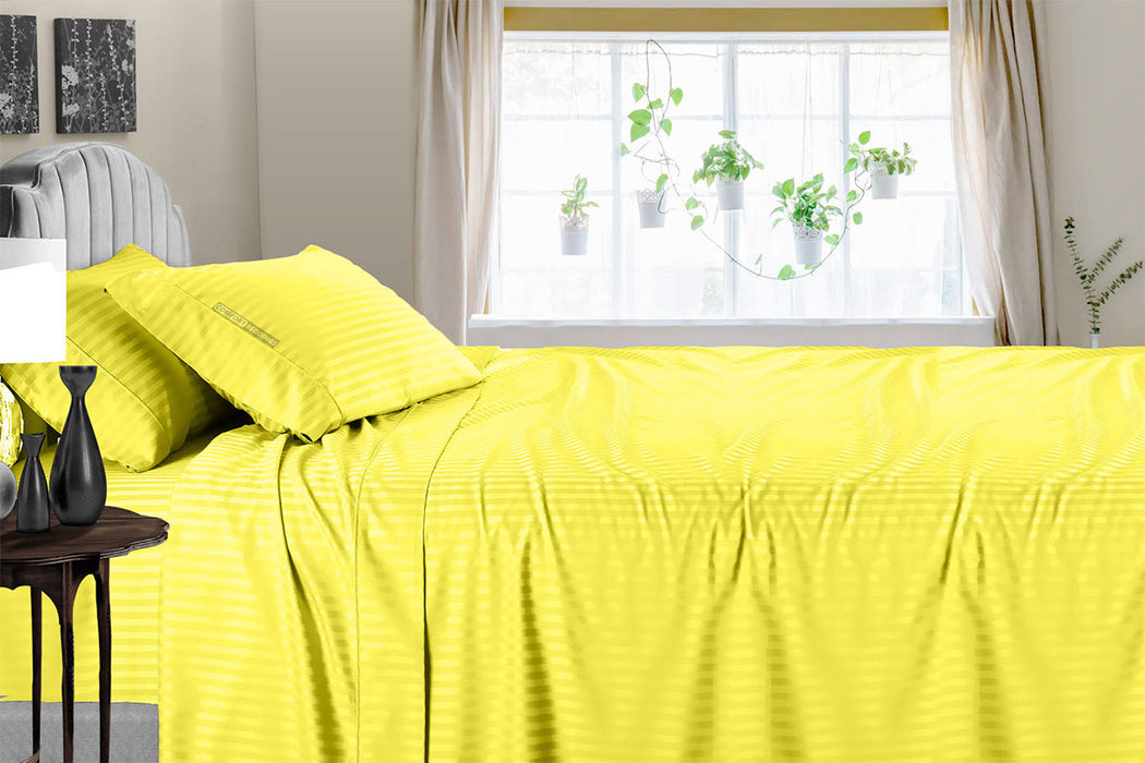 Luxurious 100% Egyptian Cotton Yellow Stripe Sheet Set