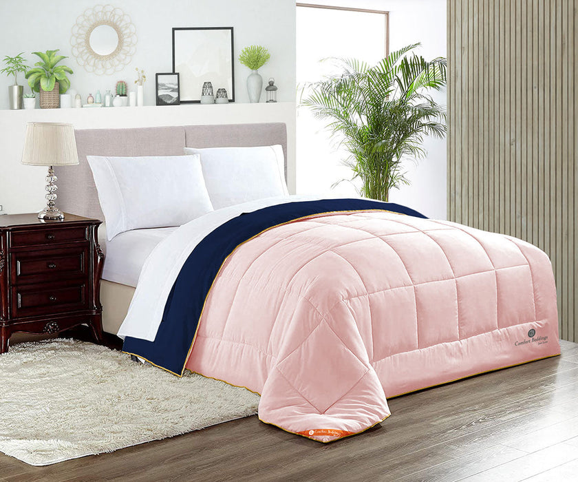 blush and navy blue reversible comforter