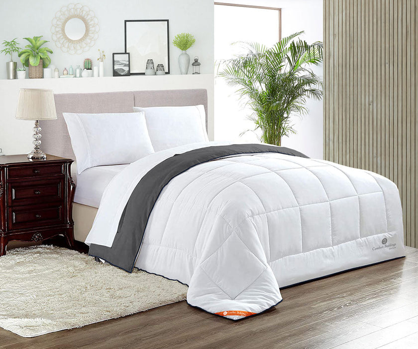 Dark grey and white reversible comforter - Comfort Beddings