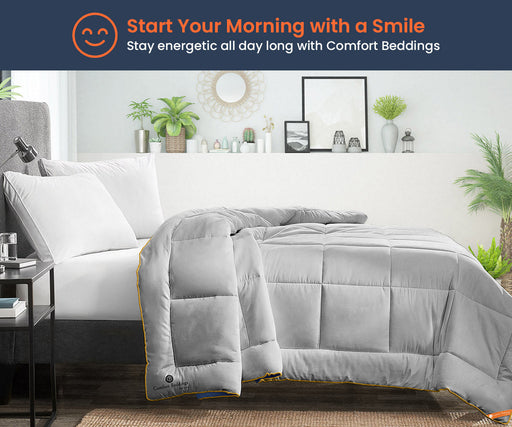 Light grey and mediterranean blue reversible comforter - Comfort Beddings