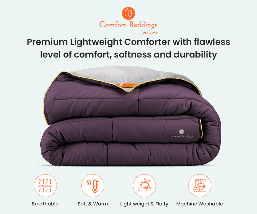 Light grey and plum reversible comforter - Comfort Beddings