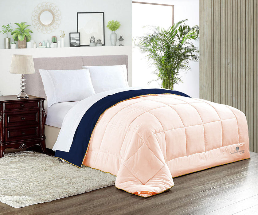 Navy blue and peach reversible comforter