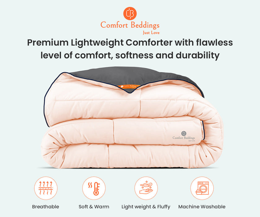 Peach and dark grey reversible comforter - Comfort Beddings